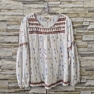 Savanna Jane Blouse Women's Large White Cottagecore Bohemian Casual Western